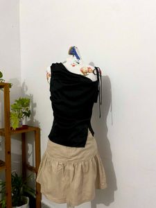 Asymmetric draped satin top