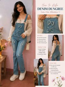 Cute Denim Dungaree with Bows✨💗🌷