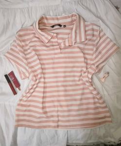 Striped Polo Neck Crop Top