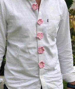 Crochet Pink Flower Buttons
