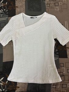 White Textured Asymmetrical Top