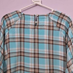 👕 | Chic Blue Plaid Long Sleeve Tunic Top