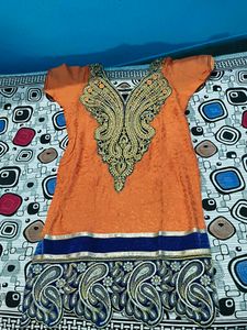 Orange Embroidered Kurta  Salwar Set