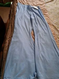 Blue Flared Ribbed Pants. Back Side Added