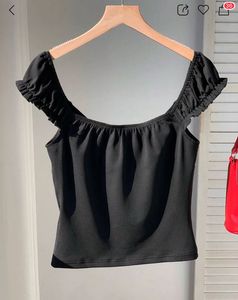 Embroidered Black Puff Sleeve Top