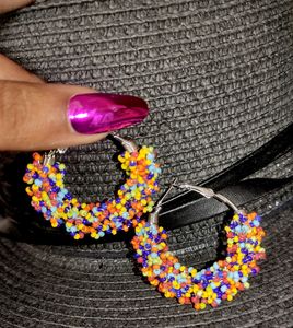 Multicolored Beaded Hoops