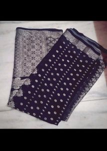 New Elegant Navy Blue Saree with Silver Border