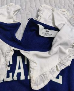 Blue 'Creative' Sweatshirt with Ruffle Collar