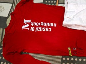 Casual Red Top &amp; White Pants Set