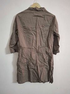 Brown Ruffle Neck Tunic Top