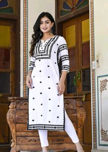 White Kurta with Black Embroidery