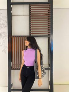 Sleeveless Turtleneck Ribbed Top