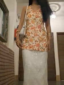 Floral Halter Neck Backless Kurti Dress