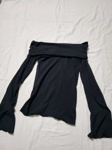 Black Off-the-Shoulder Bell Sleeve Top