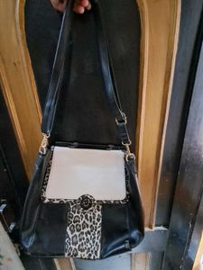 Chic Leopard Print & Black Handbag