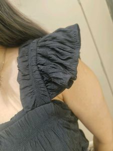 Stylish Black Smocked Crop Top