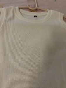 Cream Ribbed Sleeveless Tank Top