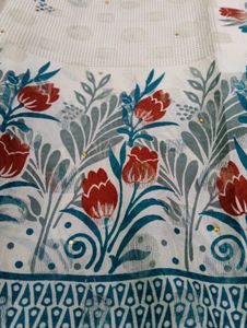White Saree with Floral Print