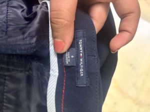 Navy Blue Tailored Pants with Striped Belt