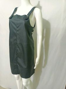 Black Faux Leather Pinafore Dress S/M