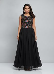 Elegant Embroidered Black Maxi Dress