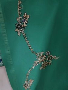Embellished Green crepe abroided with stone work d