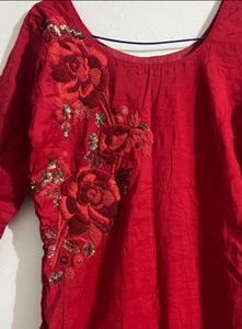 Elegant Red Embroidered Kurta