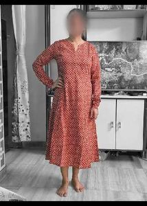 Red Printed Long Kurta with Full Sleeves