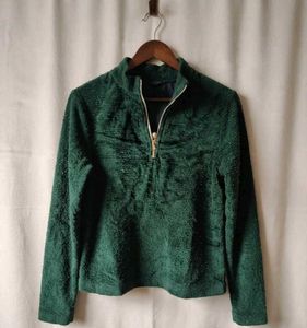 Textured Green Half-Zip Top