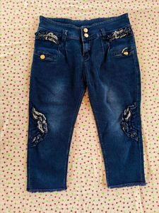 Cute Blue Denim Jeans with Ruffles