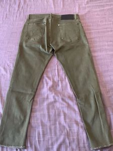 Olive Green Frayed Hem Jeans