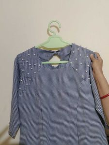 Chic Black &amp; White Gingham Top with Pearls
