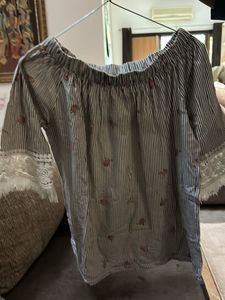 Off-Shoulder Striped Top with Lace