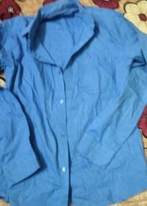 Blue Long-Sleeve Button-Up Shirt