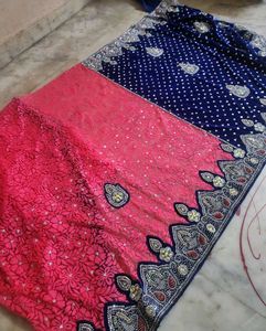 Blue &amp; Pink Velvet Saree