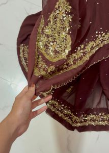 handwork coffe brown  Saree