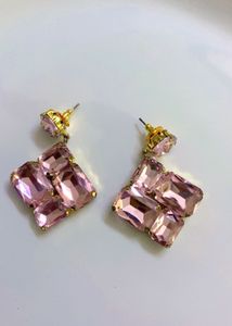 Chic Pink Crystal Dangle Earrings
