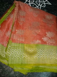 Elegant Orange Saree with Green Border