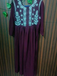 Maroon Kurta with White Embroidery