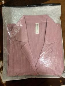 Women's Pink Ribbed Collared Top