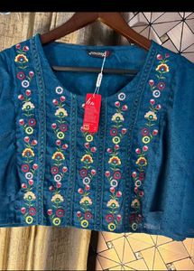 Embroidered Teal Crop Top