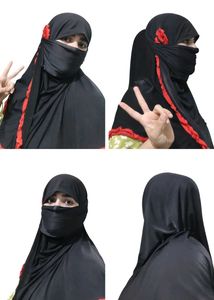 Elegent Stylish Black Hijab with Red Trim