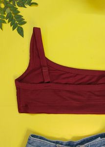 Old Navy Hot Maroon One Shoulder Bralette / Swim