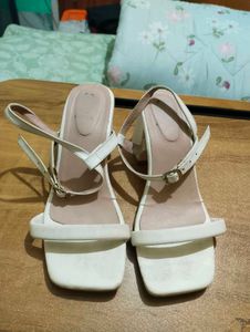 White Strappy Block Heels