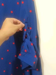 Navy Blue Polka Dot Maxi Dress with belt