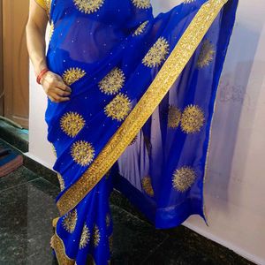 Elegant Blue & Gold Saree with blouse