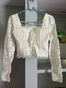Korean Padded White Lace Corset Top