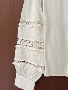 Elegant off White Lace Trimmed Blouse