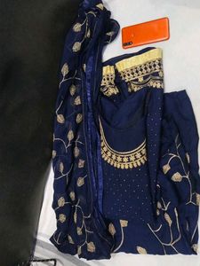 Elegant Navy Blue Embroidered Kurta Palzo Duptta