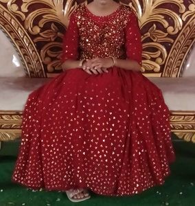 Red Sequined Ethnic Gown